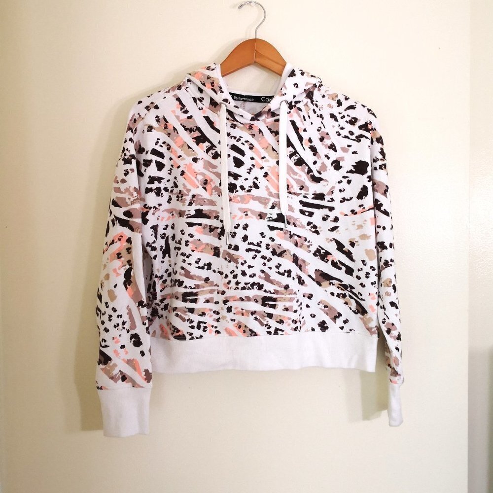 Calvin Klein Performance Animal Print Athletic Drawstring Cropped Hoodie Size S